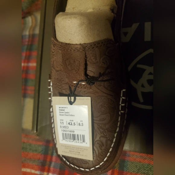 Ariat Ladies Cruiser Floral Embossed Suede Brown Slip On Shoes 10031609 - Picture 5 of 6